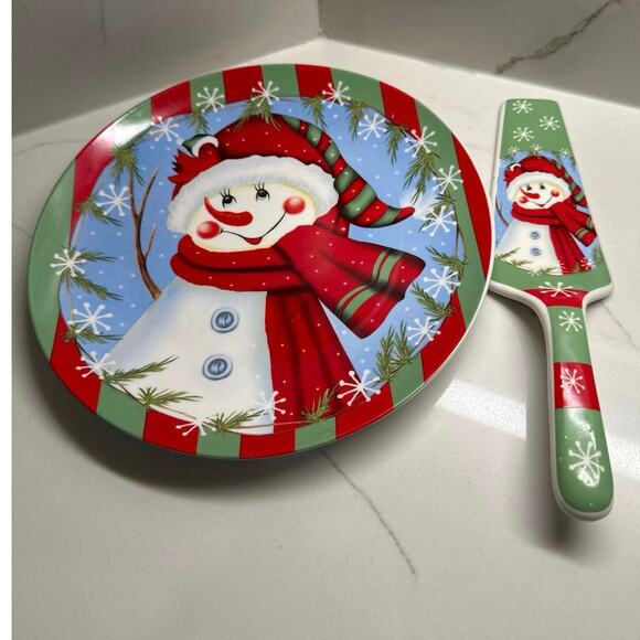 Snowman Cake Plate & Server Heartfelt Kitchen Creations Holiday Dessert Hostess - Picture 2 of 8